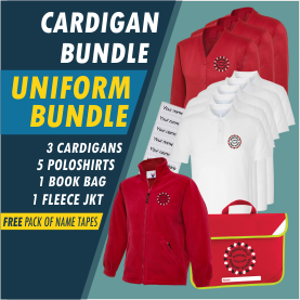 Bundle offer of 3 Cardigans, 5 poloshrts, 1 Fleece Jkt and a Book Bag! Plus FREE name tapes