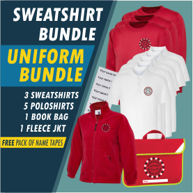 Bundle offer of 3 Sweatshirt, 5 poloshrts, 1 Fleece Jkt and a Book Bag! Plus FREE name tapes
